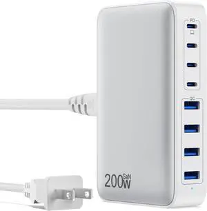 USB-C Charger 200W USB-C Charger Block, Upgraded GaN III 8-Port Fast Charging Station Hub, PD 65W Laptop Charging Adapter Compatible with MacBook Pro/Air, Dell, Steam Deck, iPhone 16/15/14, Galaxy S23