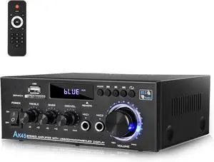 Stereo Audio Amplifier, 300W Home 2-Channel Wireless Bluetooth 5.0 Power Amplifier System, Home Amplifier FM Radio, USB, SD Card, with Remote Control Home Theater Audio Stereo System
