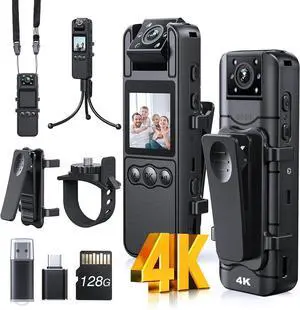 The 4K Law Enforcement Recorder with Audio and Video Recording, 128GB Compact Body Camera with 180° Swivel Lens, 6-Hour Battery and Night Vision, Wearable Camera for Pets, Home, Office, Security, Poli