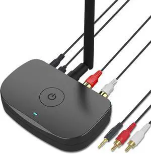 BE-RCA Remote Bluetooth Music Receiver, Wireless Audio Adapter for Wired Speakers or Home Music Streaming Stereo System, Black