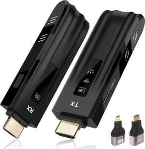Wireless HDMI Transmitter and Receiver, 2025 Upgrade LED Display, 4K Decoding and 1080P Output, Plug and Play Portable 2.4G/5G Wireless HDMI Extender, Compatible with PC/laptop/camera/HDTV/projector/T