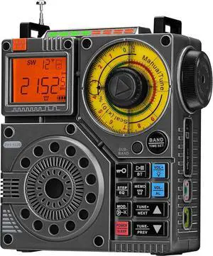 Shortwave Radio with Bluetooth and APP Control, AM FM VHF SW WB Portable Receiver, Subwoofer/5 Light Effects/6 EQ/Recording Rechargeable Stereo Emergency Radio Player ZWS-A320