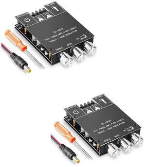 ZK-1002T Audio Amplifier Board, 100W + 100W 2.0 Channel Bluetooth Amplifier Board with Treble and Bass Controls, DC 12-24V, BT and AUX Inputs, Amplifier Board for DIY Wireless Speakers, No PIN (2PCS Z