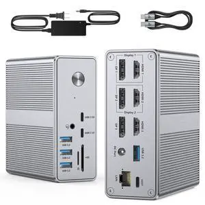 DisplayLink Docking Station Triple Display with 120W Power Adapter, Triple 4K Display for MacBook Pro/Air, Thunderbolt 4/3, USB-C Windows (3X HDMI, 3X DP, 2xUSB-C, 4xUSB 3.2, SD/TF)1