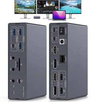 Displaylink Docking Station 4K Triple Display for MacBook M1 M2 M3 M4/Windows, 19-in-1 USB3.0 USBC Laptop Docking Station 3 Displays with 2HDMI & 2DP, PD 100W/10G USB/Ethernet/Card Reader/Audio