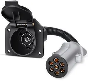 7-Pin Circular to 7-Way RV Blade Trailer Adapter Connector Harness Electric Adapter Plug Connector for Semi-Truck Commercial Vehicle Pickup Truck Tractor