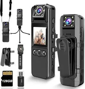 Law Enforcement Recorder with Audio and Video Recording, HD 180P Body Camera with 1080° Swivel Lens, 6 Hour Battery, IR Cutoff Auto Night Vision, 128GB Law Enforcement Recorder for Individuals Civilia