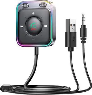 Bluetooth 5.4 AUX Car Adapter [2025 Upgrade] [Stronger Dual Microphone & Noise Cancellation] [Multi-functional Buttons & Plug & Play] Car Music/Hands-Free Call/Stereo Audio Bluetooth Receiver, Black