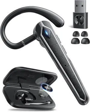 Bluetooth Headset V5.4, Wireless Bluetooth Headset with USB Dongle and Charging Case, Hands-Free Noise-Canceling Headset with Dual Microphone for Computer Cell Phone Truck Driver Home Office Work