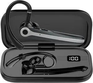 Bluetooth Headset, Wireless Bluetooth Earpiece with ENC Noise-Canceling Microphone, 120-Hour Talking Single-Ear Headset, LED Display, IPX7 Waterproof Hands-Free Headset for Business/Truck Drivers/Driv