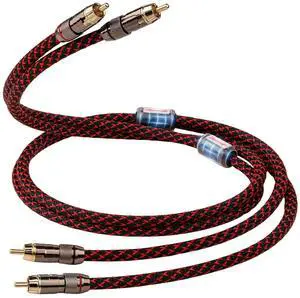 RCA Cable for Audiophile 3ft HiFi Stereo Shielded RCA to RCA Car Audio Cable, Subwoofer, 4-pole OFC, 5 Gold-plated Plugs (3ft/1m, 1 pair)