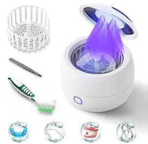 2025 Ultrasonic Retainer Cleaner - 45kHz retainer cleaner for night guards, retainers, dentures - 24W dental ultrasonic cleaner with 4 modes, 200ML - Great gift for braces users!