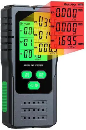 EMF Detector - 3-in-1 EMF meter for AC magnetic, AC electric and microwave fields - Handheld EMF reader for home, office and smart meters, ideal for non-expert users