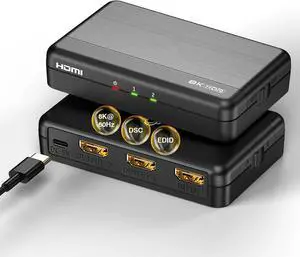 8K HDMI Splitter 1x2 - 1 in 2 out, 8K@60Hz, 4K@240Hz (DSC), HDCP 2.3, 48Gbps, EDID, Auto Downconversion, Duplicate/Mirror Screen, Compatible with Dual Monitors, TV, PS5, Amplifier 8K HDMI Splitter 1x2 - 1 in 2 out, 8K@60Hz, 4K@240Hz (DSC), HDCP 2.3, 48Gbps, EDID, Auto Downconversion, Duplicate/Mirror Screen, Compatible with Dual Monitors, TV, PS5, Amplifier