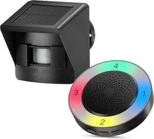 Solar-Powered Wireless Driveway Alarm Features 2600-foot long-range detection, 36 melody options, and 5 volume levels Supports 4 zones Waterproof motion sensor alarm Protects indoor and outdoor proper