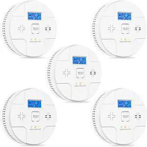 5 battery packs, smoke detector and carbon monoxide detector combination, two-in-one detection, 85-decibel alarm, LED indication, LCD digital display screen, battery-powered (including 3 1.5V AA batte
