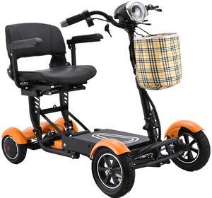 Lightweight Heavy Duty Electric Mobility Scooter, Foldable Wide Premium Seat and Handlebar, Up to 12 Miles - Matte Orange