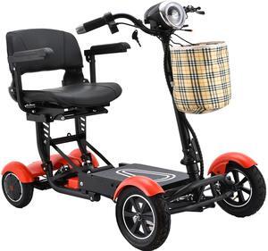 4 Wheel Electric Motorized Compact Scooter, Foldable Wide Seat Padded Armrests LED Light, Up to 12 Miles - Matte Red