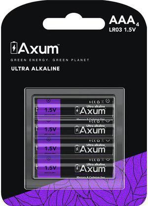 Axum Ultra Alkaline AAA Batteries 4-Pack - LR03, 1.5v Long Lasting Power of Devices & Electronics. Affordable Value Set Ideal for Household & Business, Mercury & Cadmium Free (Non-Lithium)