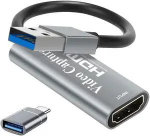 Video Capture Cards, 4K HDMI to USB 3.0 Video Capture Device, 1080P HD 60fps Broadcast Live and Record Video Audio Grabber for Gaming, Streaming, Teaching, Video Conference (Silver) Video Capture Cards, 4K HDMI to USB 3.0 Video Capture Device, 1080P HD 60fps Broadcast Live and Record Video Audio Grabber for Gaming, Streaming, Teaching, Video Conference (Silver)