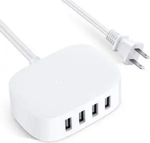 USB Charger Station, USB Charging Station with 4 Port, Desktop USB Charging Station for Multiple Devices with Auto-Detecting USB Ports (UL Listed, 6Ft Extension Cord, White) USB Charger Station, USB Charging Station with 4 Port, Desktop USB Charging Station for Multiple Devices with Auto-Detecting USB Ports (UL Listed, 6Ft Extension Cord, White)