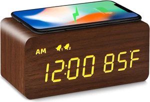 Digital Wooden Alarm Clock with Wireless Charging, 0-100% Dimmer, Dual Alarm, Weekday /Weekend Mode, Snooze, Wood LED Clocks for Bedroom, Bedside, Desk, Kids Digital Wooden Alarm Clock with Wireless Charging, 0-100% Dimmer, Dual Alarm, Weekday /Weekend Mode, Snooze, Wood LED Clocks for Bedroom, Bedside, Desk, Kids