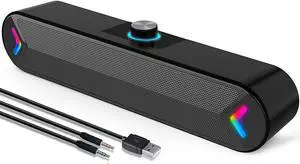 Computer Speakers,Wired USB-Powered PC Speakers with 10W Stereo Sound,Gaming Sound-bar Speakers for PC Desktop Computer Laptop Monitor (Black) Computer Speakers,Wired USB-Powered PC Speakers with 10W Stereo Sound,Gaming Sound-bar Speakers for PC Desktop Computer Laptop Monitor (Black)