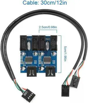 Enlabs INU29P1X4 Motherboard USB 2.0 9pin Header 1 to 4 Extension Hub Splitter Adapter - Converter MB USB 2.0 Male to 2 Male - 30CM USB 9-pin Internal Cable