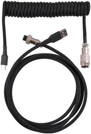 Coiled Keyboard Cable USB C for Mechanical Gaming Keyboard Double-Sleeved Wire with Detachable Metal Aviator Connector Charging,1.5M USB-C to USB-A