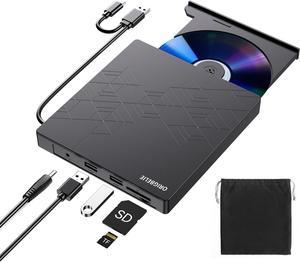 External CD DVD Drive, USB 3.0 Type C CD DVD+/-RW Burner with USB Port, Optical Disk Drive Compatible with Windows Linux Mac for Laptop PC Computer