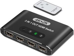 HDMI Switch 3 in 1 Out 4K HDMI Switcher Splitter, 4k/2K Aluminum 3 Port HDMI Switch with IR Remote HDCP1.4 3D Dolby DST, Compatible with PS5/PS4/Xbox/Nintendo Switch/Fire Stick/Roku TV PC and More