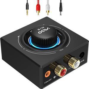 Bluetooth 5.0 Receiver for Home Stereo, RCA 3.5mm Jack AUX HiFi Audio Adapter, Stereo Receiver with Volume Adjustment Receiving Music from Phone/Tablet/PC to Speaker/Subwoofer/Soundbar Home Stereo