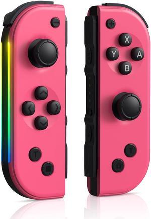 7-Color of Led Joypads Controller for Switch/OLED/Lite,Switch Joypad Support Wake-Up Function, Six-Axis and Turbo Function With Straps (Pink)