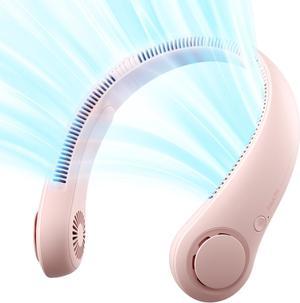 Portable Neck Fan, Hands Free Bladeless Hanging Sport Fan, 4000 mAn Battery Operated Wearable Personal Fan, Leafless, Rechargeable, Headphone Design, USB Powered 3 Speeds- Pink