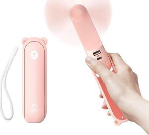 Hand Portable Fan with 4500 mAh Power Bank, 13-46 Hrs Runtime, Battery Operated Folding Pocket Fan, 3 Speeds, Enhanced Airflow, Rechargeable Quiet Mini Fan for Home, Outdoor - Pink