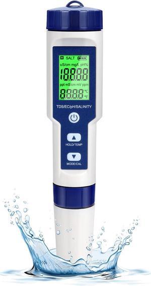 Digital PH Meter, 5 in 1 Water Quality Tester with Backlight, PH/TDS/EC/Salinity/Temp Meter with ATC, 0.01 Resolution High Accuracy Pen Type Tester, for Aquarium, Spas, Drinking Water