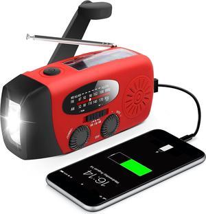 [Upgraded Version] Emergency Hand Crank Self Powered AM/FM NOAA Solar Weather Radio with LED Flashlight, 2000mAh Power Bank for iPhone/Smart Phone