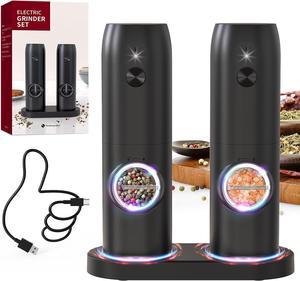 Electric Salt and Pepper Grinder Set, USB Rechargeable Pepper Mills with Ceramic Grind and Adjustable Coarseness, Automatic Grinder for Home, Kitchen