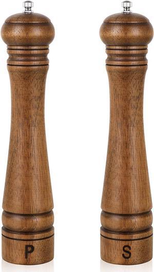 Salt and Pepper Grinder Set, Wooden Salt Pepper Mill Grinders Kitchen Manual Wood Pepper Mills Set Refillable Adjustable Coarseness Ceramic Rotor 10 Inches,2pcs