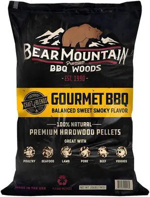 Bear Mountain Gourmet BBQ Hardwood Cooking Pellets Sweet Smokey Flavor 20lb Bag