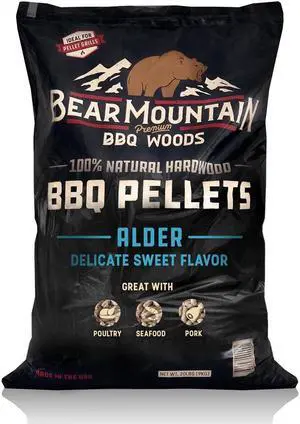 Bear Mountain Alder Delicate Sweet Flavor Cooking Pellets 20lb Bag BBQ Smoker Bear Mountain Alder Delicate Sweet Flavor Cooking Pellets 20lb Bag BBQ Smoker