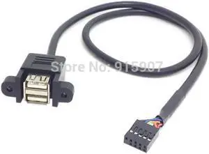 CY Stackable Dual USB 2.0 A Type Female to Motherboard 9 Pin Header Cable with Screw Panel Holes 50cm