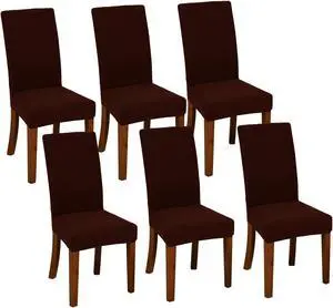 Chair Covers for Dining Room Set of 6 Chocolate Stretch Slipcovers Chairs Covers Kitchen Chair Covers