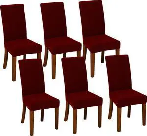 Chair Covers for Dining Room Set of 6 Wine Red Stretch Slipcovers Chairs Covers Kitchen Chair Covers