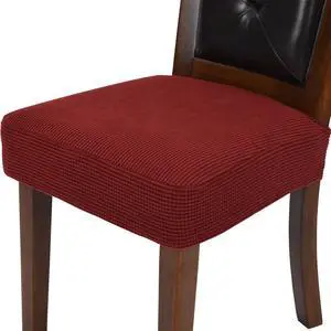 Chair Covers for Dining Room Chairs Set of 6 Wine Red Stretch Washable Removable Parsons Chair seat Cover Kitchen Chair Seat Slipcovers Wine Red