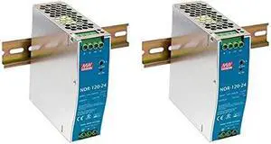 MEAN WELL NDR-120-24 Single Output Industrial DIN Rail Power Supply, 24 Volts 5 Amps 120 Watts (2)