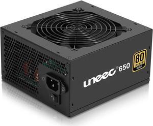 Uneec 650W 80+ Plus Gold Certified Gaming Power Supply PSU Silent Fan 33dbm Maximum for ATX PC Server Workstation Computer, STI Crossfire Game, Dual CPU, Active PFC Auto Adapter