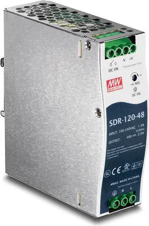 TRENDnet 120 W Single Output Industrial DIN-Rail Power Supply, Extreme -25 to 70 °C (-13 to 158 °F) Operating Temp, Power Supply 120W, DIN-Rail Mount, Overload Protection, Silver, TI-S12048