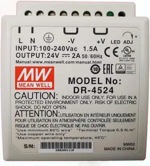MW Mean Well DR-4524 24V 2A 45W Single Output Industrial DIN Rail Power Supply