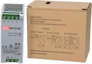 Mean Well DR-75-48 Power Supply, Switching, DIN, 75 W, 48 VDC, 1.6A, 85-264 VAC